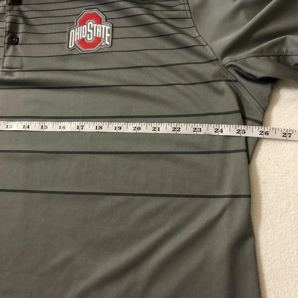 Ohio State Buckeyes‎ Shirt Mens 2XL Gray Striped Nike Dri Fit Polo NCAA Football